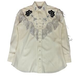 Vintage 60s H Bar C Western Fringe Snap Shirt Men's Medium Embroidery Rockabilly